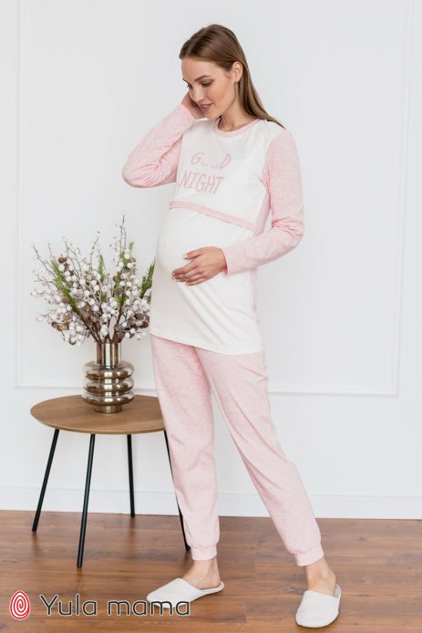 Пижама MILENA для беременных и кормящих молочный/розовый меланж
