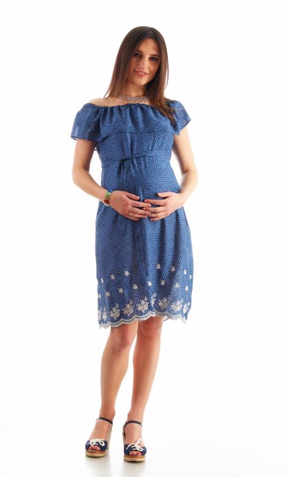 Платье "Солнечная фантазия" c вышивкой синий для беременных и кормящих